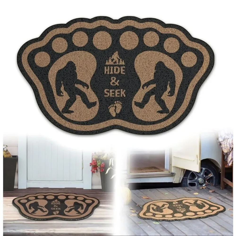 New! Hide and Seek Big Foot Shaped Sasquatch Floor Door Mats 2 Pack